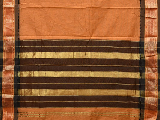 Mustard and Black Bamboo Cotton Plain Saree with Strips Pallu Design No Blouse - Global Threads | Swadesiicart