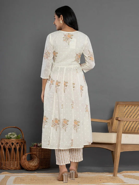 Yufta Mustard Gota_Patti Cotton Anarkali Kurta Dupatta Pant Set - Swadesiicart