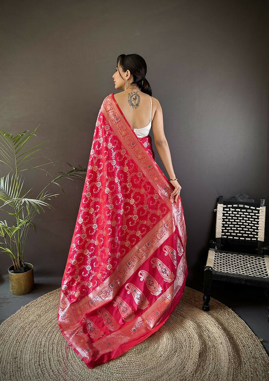 Joban Fashion Pink Meenakari Banarasi Silk Sarees | Swadesiicart