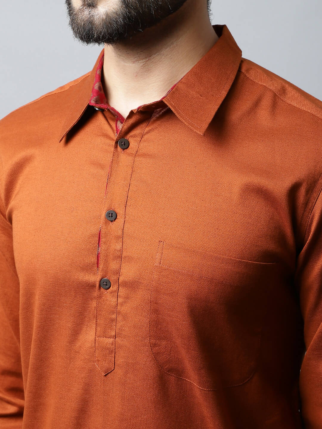 Even Apparels Brown Color Pure Cotton Solid Men's Kurta With Shirt Collar (SLD1137) | Swadesiicart