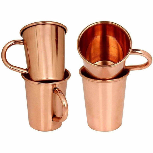 Small Solid Copper Glasses with Handle Set of 4 - Swadesiicart