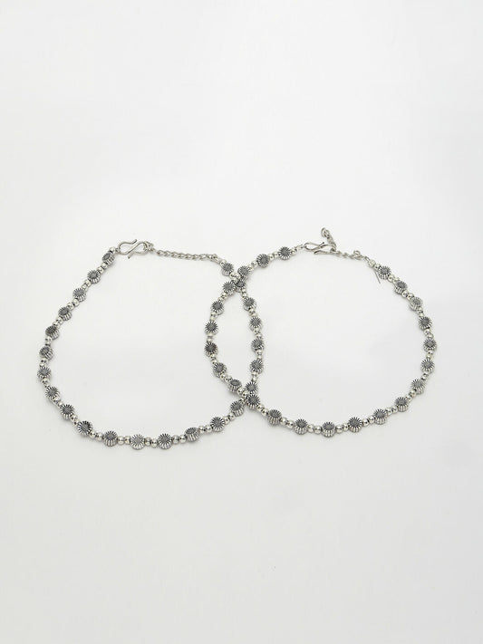 NVR Women's Set of 2 Silver-Plated German Silver Anklets | Swadesiicart