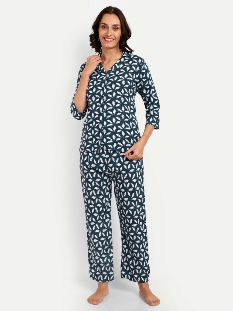 Alvano Beautiful Floral Print Co-ord set for Women's and Girls Rayon(Blue) - Swadesiicart