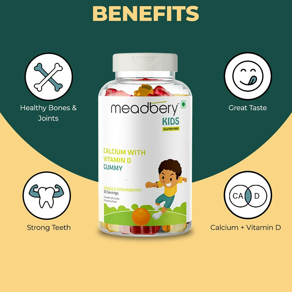 Meadbery Kids Calcium With Vitamin D Gummy - Swadesiicart