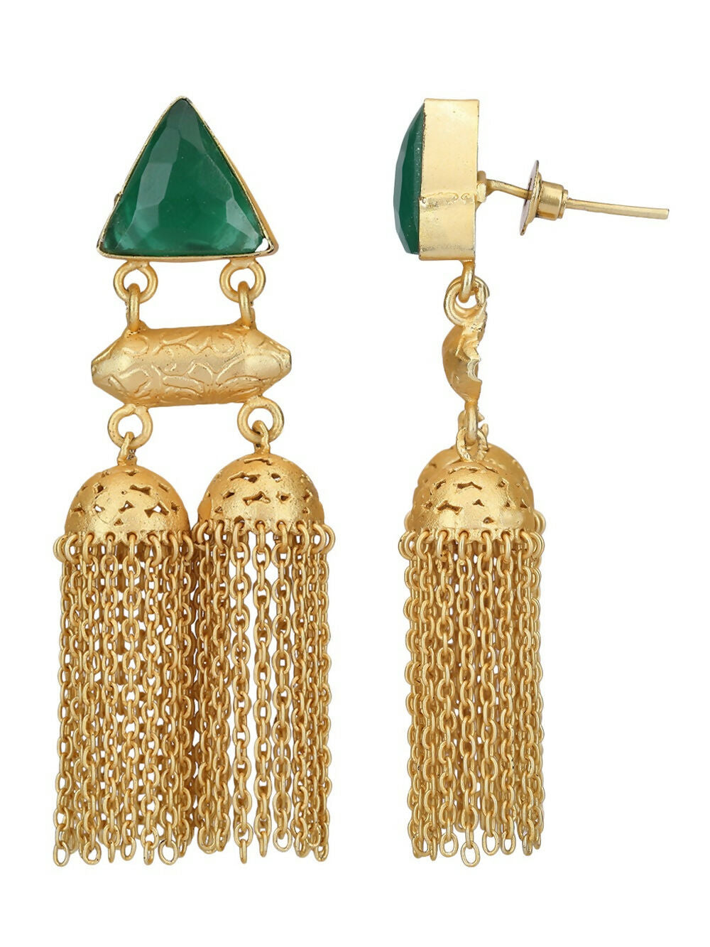 Joban Fashion Women Green Stone Matte Gold Jhumka | Swadesiicart
