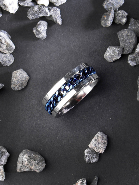 NVR Men's Rhodium Plated Stainless Steel Finger Ring