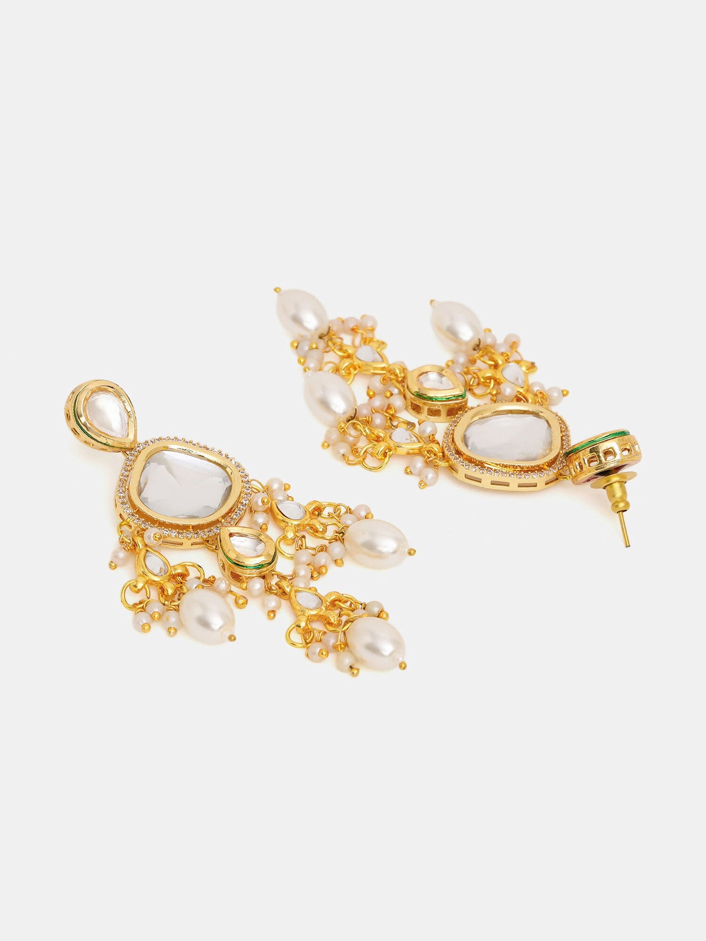 Ruby Raang 22k Gold Polished Kundan Earrings With Pearls | Swadesiicart