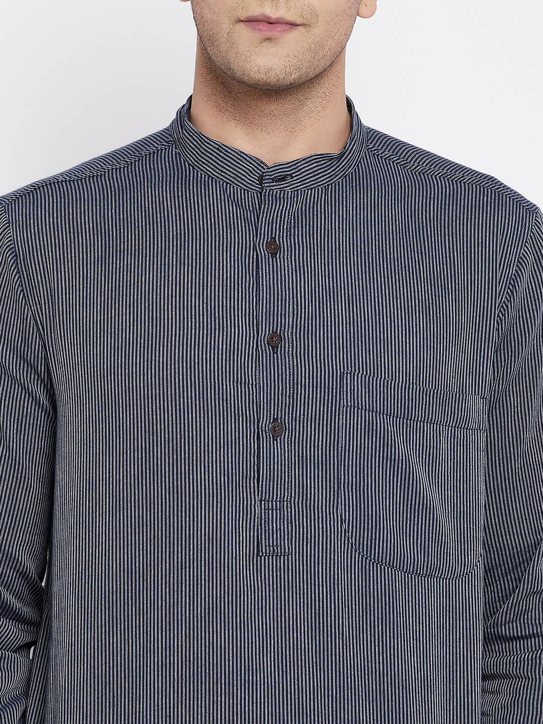 Even Apparels Grey Color Pure Cotton Men's Kurta With Band Collar | Swadesiicart