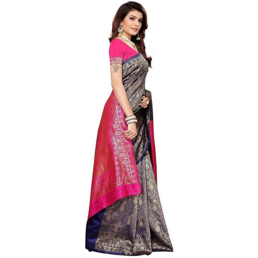 Vamika Banarasi Jaquard Blue Weaving Saree (BANARASI 02) | Swadesiicart