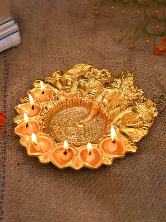 Craftvatika Gold-Toned Metal Lord Ganesha Design Kuber Diya | Swadesiicart