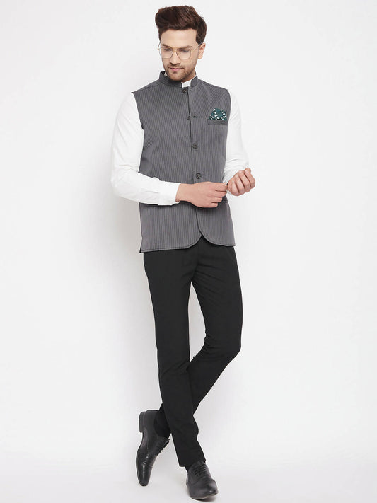 Even Apparels Grey Merino Men Woven Nehru Jacket BF708 | Swadesiicart