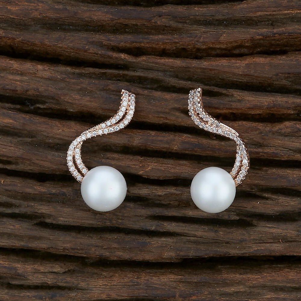 Joban Fashion Women Brass Golden White Ad Earrings - Swadesiicart