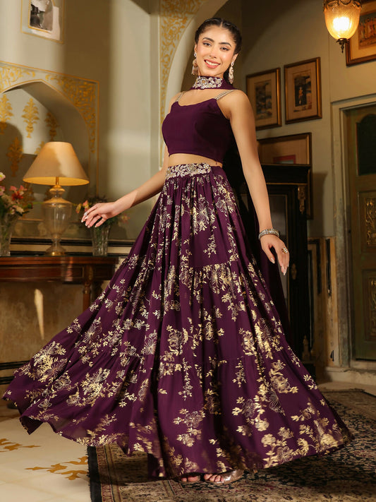 Janasya Purple Georgette Solid Lehenga Choli Dupatta | Swadesiicart