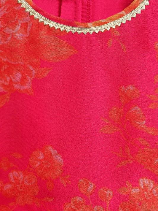 Ahalyaa Pink Organza Digital Print Kids Lehenga Choli For Girls