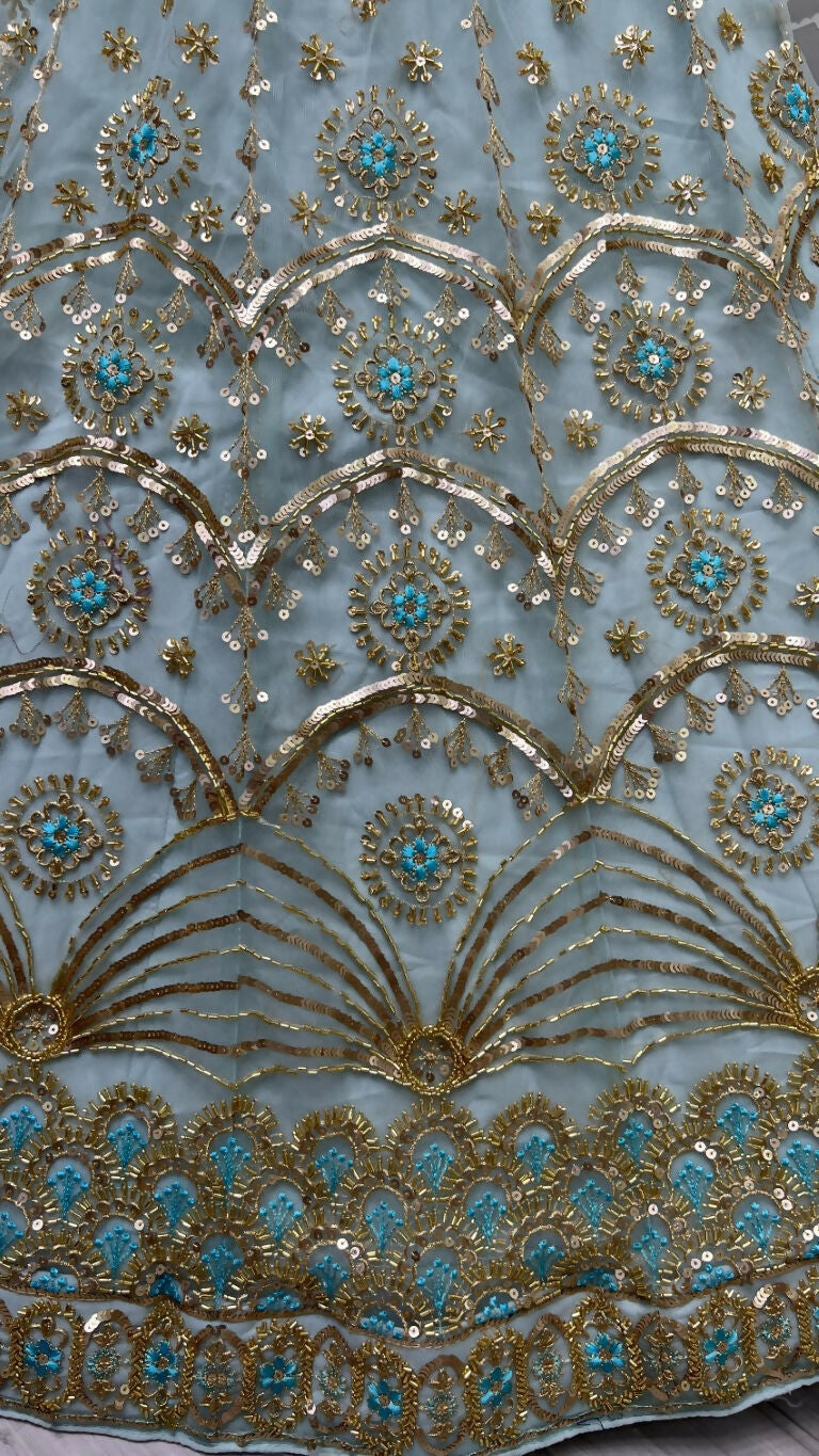 Jyoti Fashion Women's Sky Blue Bridal Net Fancy Sequins with Multi Thread Embroidered & Handwork Wedding Lehenga Choli | Swadesiicart