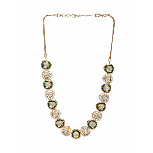 Kundan and Diamond Neckpiece with Meenakari (Gold) - Ruby Raang | Swadesiicart