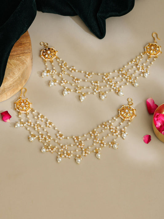 Ruby Raang Gold Kundan and Pearl Chain (set of 2) | Swadesiicart