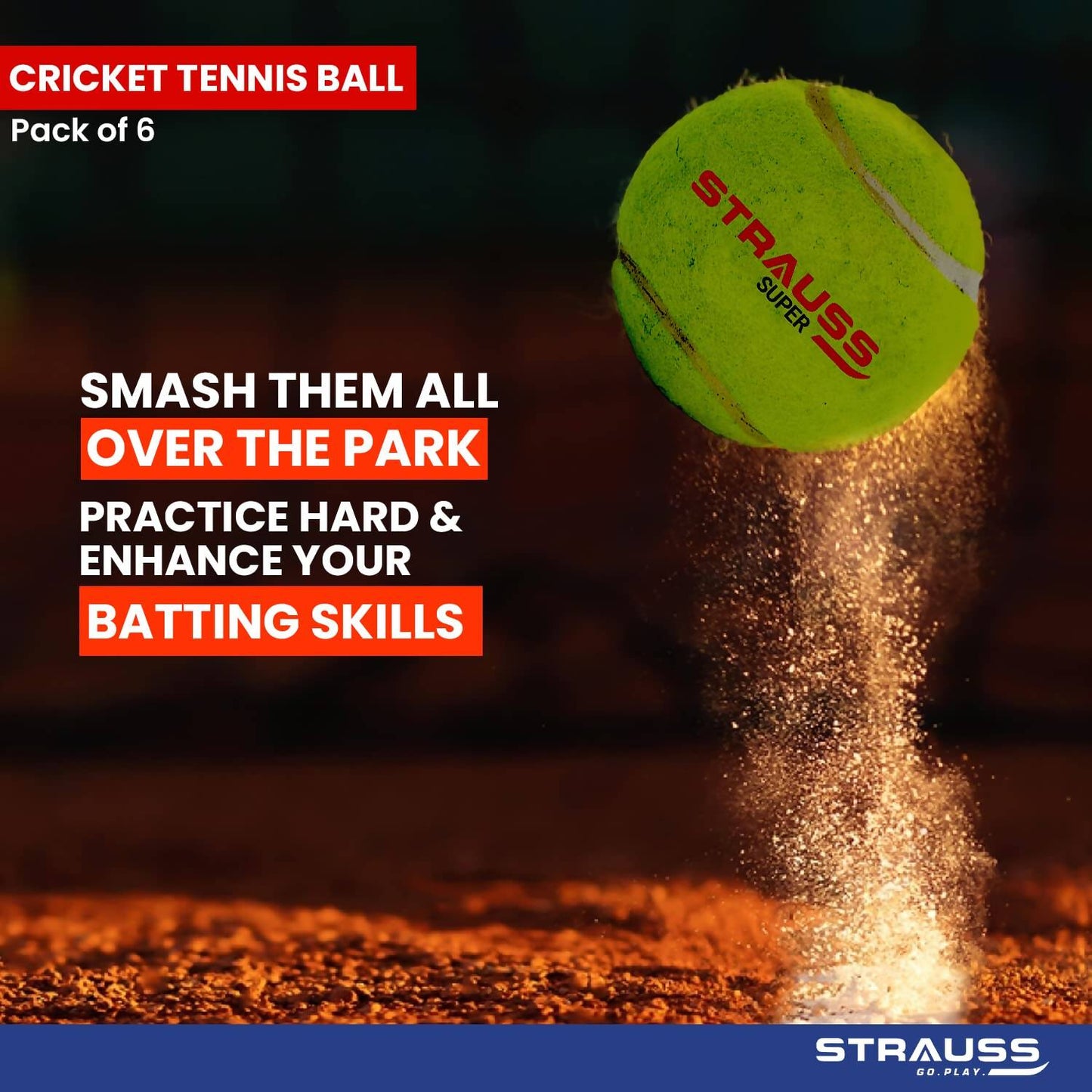 Strauss Cricket Tennis Balls - Yellow (Pack of 6) - Swadesiicart