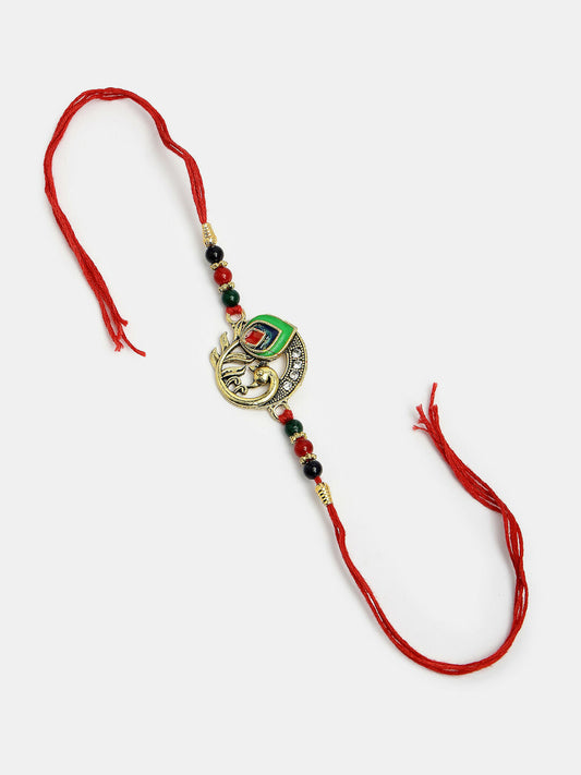 NVR Women & Men Set of 2 Multicolor Peacock Design Bhaiya Bhabhi Rakhi With Roli Chawal & Chocolate | Swadesiicart