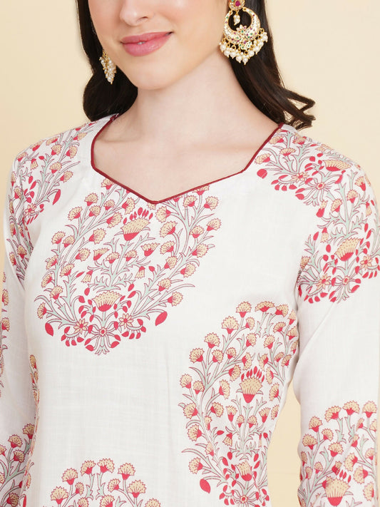 Designer Stylish White cotton Stitched Suit With Dupatta - Tanisha | Swadesiicart
