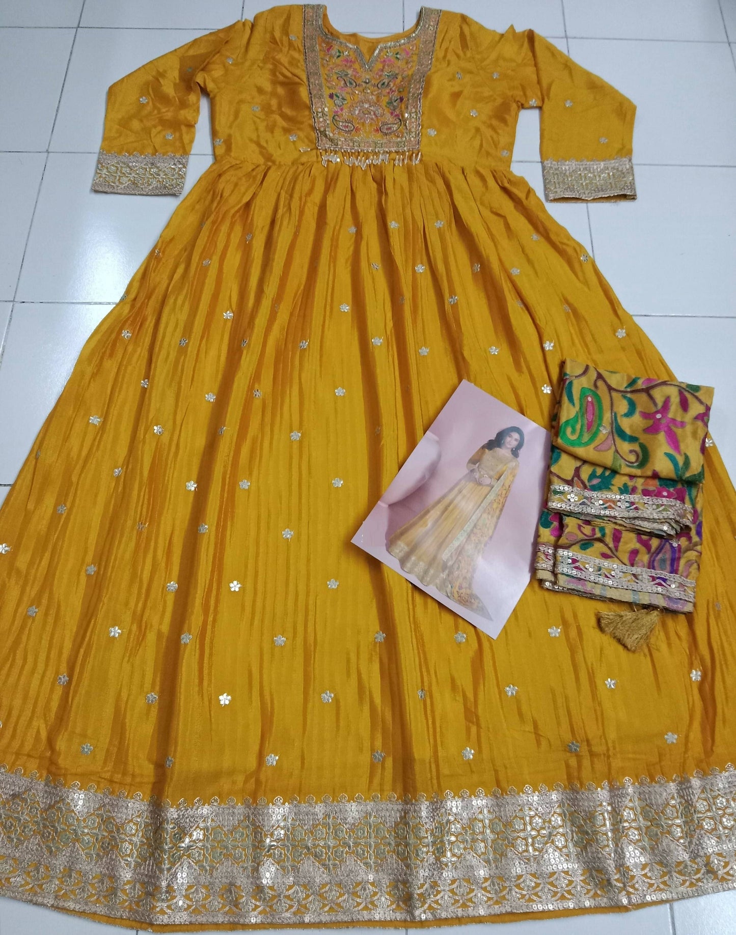 Anaita Yellow Embroidered Silk Anarkali Suits