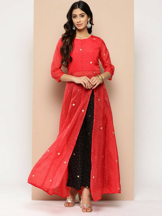 Ahalyaa Womens Kurta Set - Red | Swadesiicart