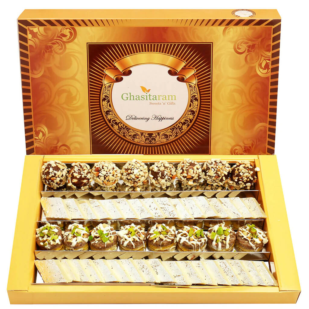 Ghasitaram Assorted Box Pure Kaju Katlis, Dryfruit Sweets | Swadesiicart