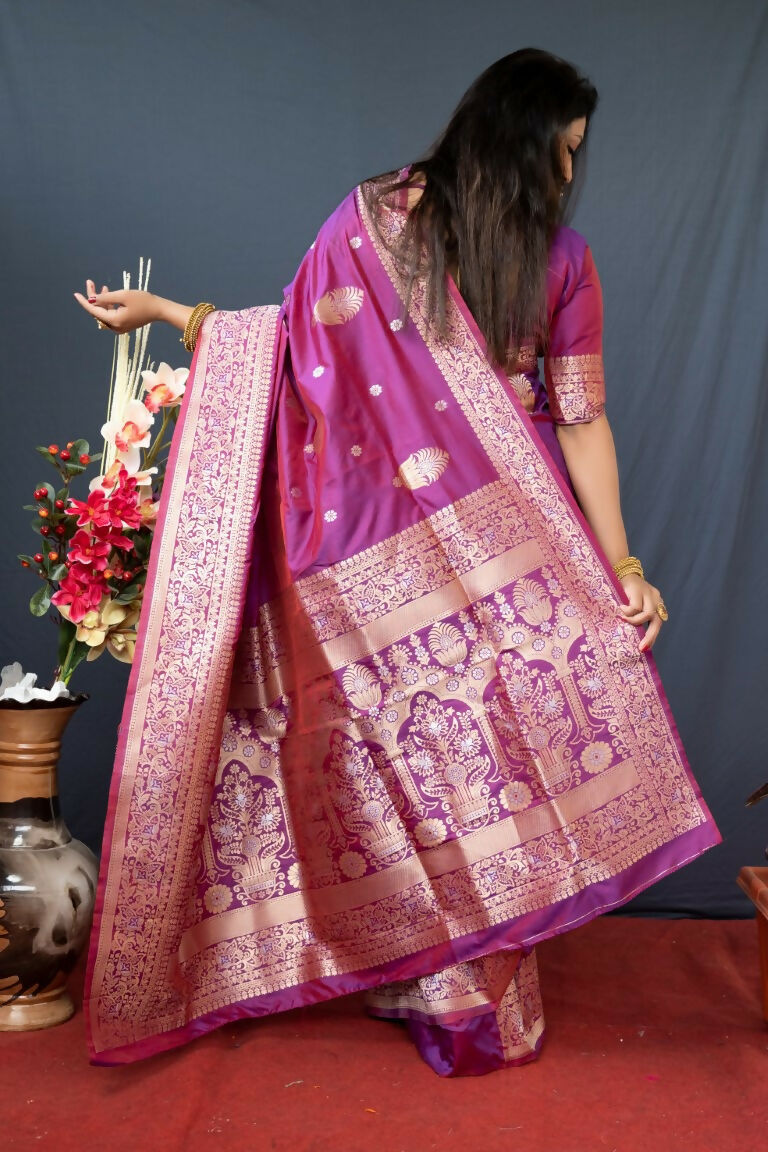 Jyoti Fashion Women's Purple Paithani Silk Zari Woven Saree with Blouse | Swadesiicart