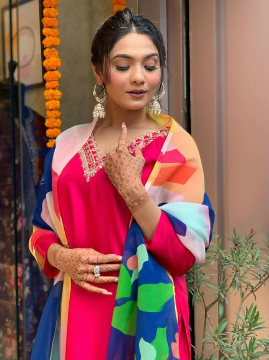 Partywear Designer Tameta Viscos Chanderi Stitched Suit With Dupatta - Tanisha | Swadesiicart