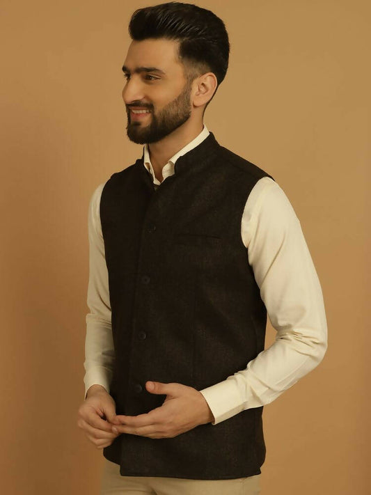 Even Apparels Pure Wool Nehru Jacket - Brown | Swadesiicart