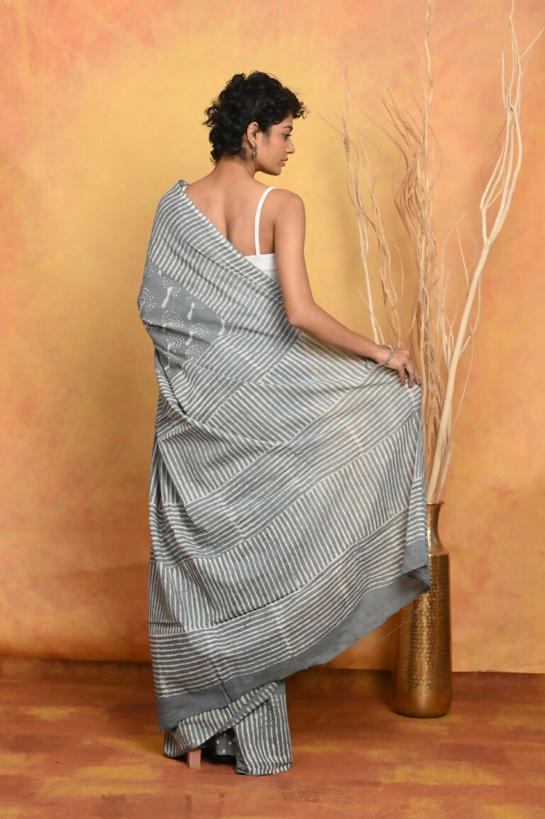 Very Much Indian Handblock Printed Cotton Swadesiicart With Natural Dyes - Grey