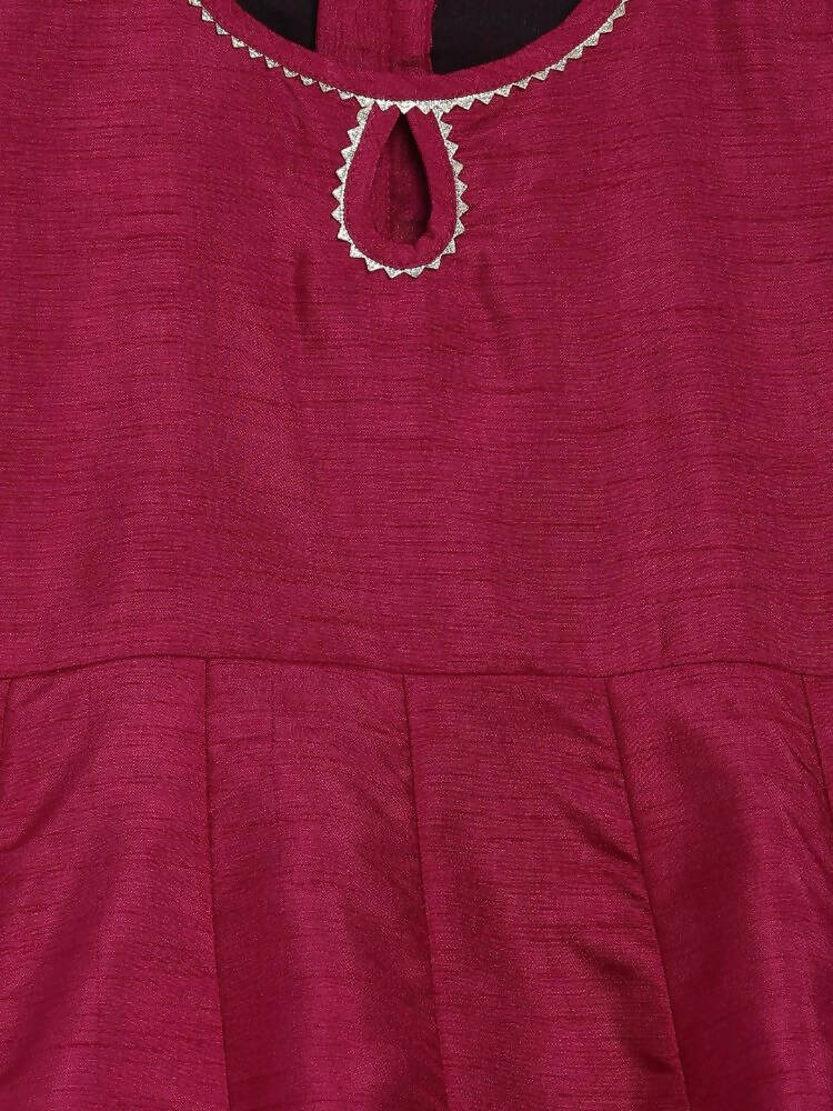 Ahalyaa Wine Poly Silk Curved Kids Kurta Palazzo Set With Bottom For Girls | Swadesiicart
