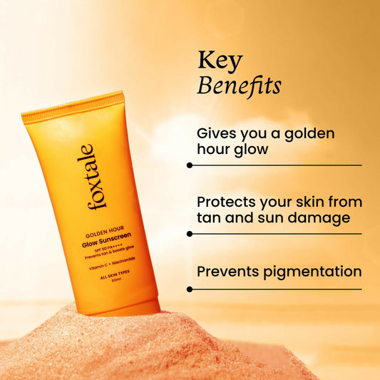 Foxtale Glow Sunscreen SPF 50 PA++++ Lightweight With Vitamin C And Niacinamide For a Dewy Glow, UVA And UVB Filters Prevents Tan - Swadesiicart