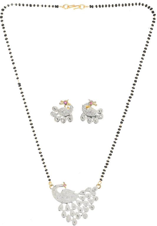 AanyaCentric Ad Short Mangalsutra Set Pendant with Earrings Golden | Swadesiicart