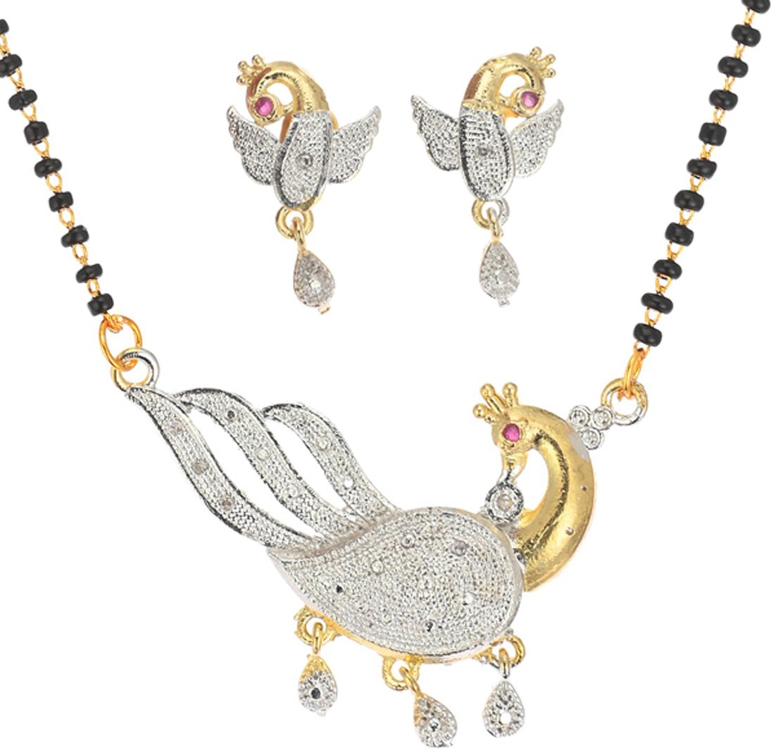 AanyaCentric Ad Short Mangalsutra Set Pendant with Earrings Golden | Swadesiicart