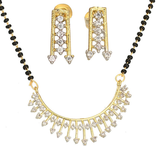 AanyaCentric Ad Short Mangalsutra Set Pendant with Earrings Golden | Swadesiicart