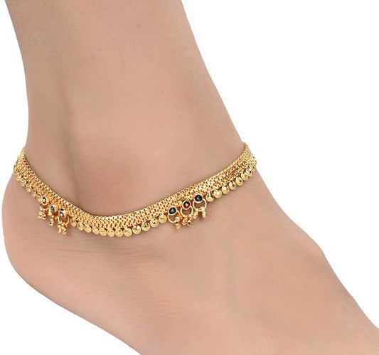AanyaCentric Gold-Polished White Metal Payal Indian Traditional Ethnic Fashion Imitation Jewellery Foot Chain | Swadesiicart