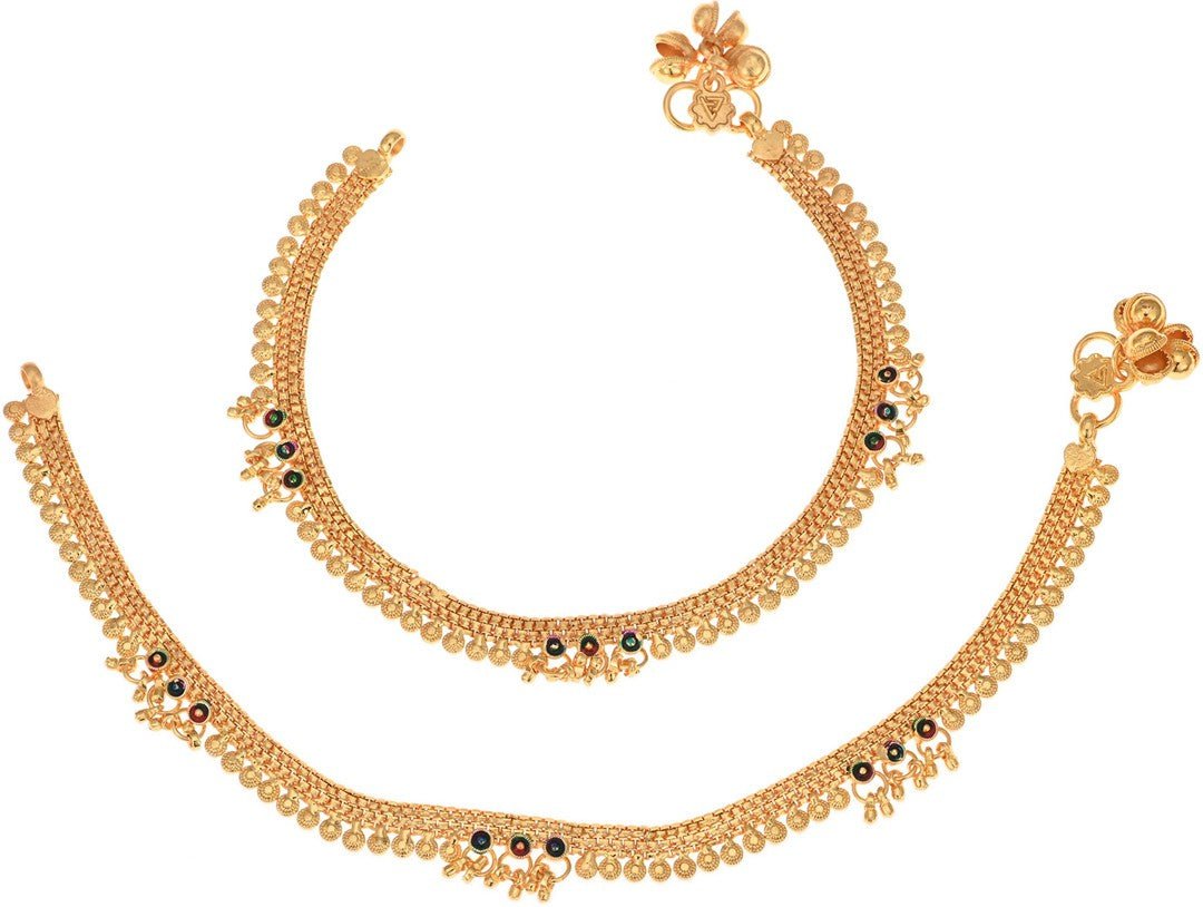AanyaCentric Gold-Polished White Metal Payal Indian Traditional Ethnic Fashion Imitation Jewellery Foot Chain | Swadesiicart