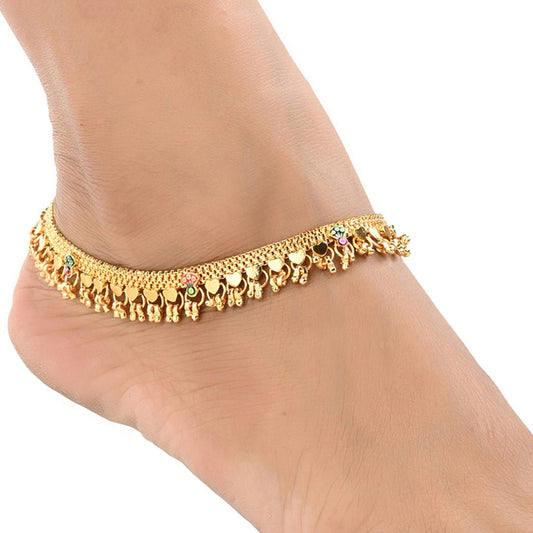 AanyaCentric Gold-Polished White Metal Payal Indian Traditional Ethnic Fashion Imitation Jewellery Foot Chain | Swadesiicart