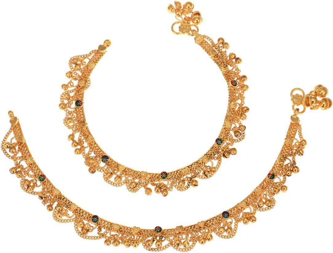 AanyaCentric Gold-Polished White Metal Payal Indian Traditional Ethnic Fashion Imitation Jewellery Foot Chain | Swadesiicart