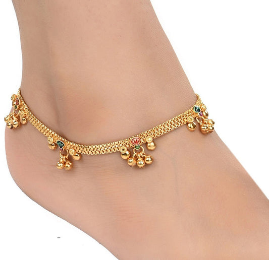 AanyaCentric Gold-Polished White Metal Payal Indian Traditional Ethnic Fashion Imitation Jewellery Foot Chain | Swadesiicart