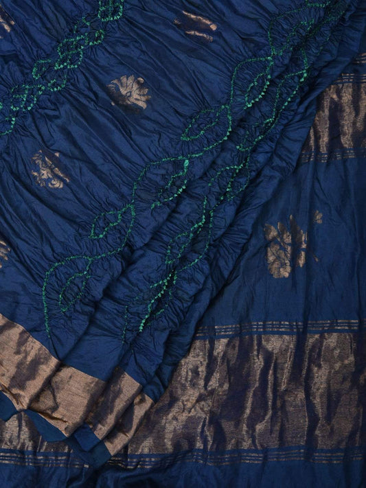 Navy Bandhani Uppada Silk Handloom Saree with Nilambari Buta Design - Global Threads | Swadesiicart