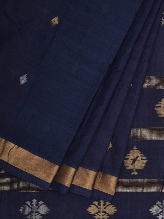 Navy Uppada Cotton Handloom Saree with Assorted Buta Pallu Design - Global Threads | Swadesiicart
