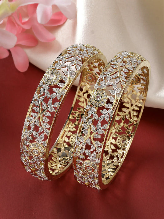 NVR Women's Set of 2 Gold-Polished American Diamond Emblished Handcrafted Bangles - Swadesiicart