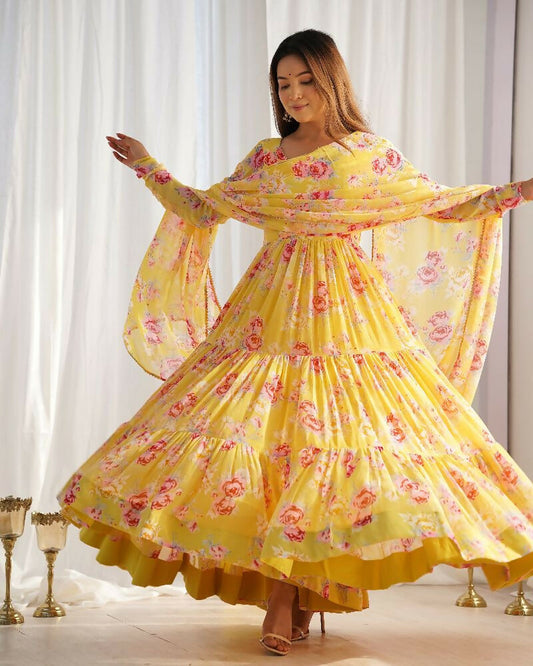 Joban Fashion Yellow Kurta Set Georgette Sequence Embroidery Work