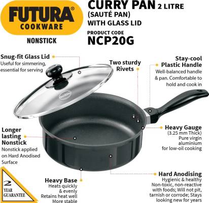 Hawkins Futura Non-stick Saute Pan 20 cm Diameter with Lid 2 L (NCP20G) - Swadesiicart