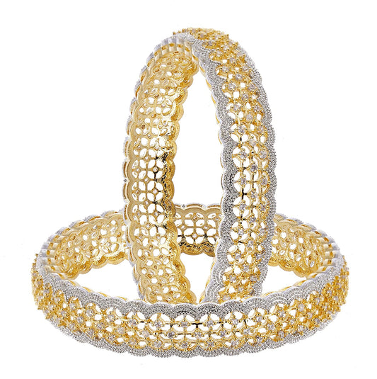 Gold-Polished Alloy American Diamond Broad Bangle Set - The Pari - The Pari - Dinesh Associates