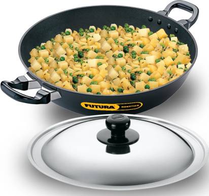 Hawkins Futura Non-stick Kadhai 30 cm Diameter with Lid 4 L (NK40S) - Swadesiicart