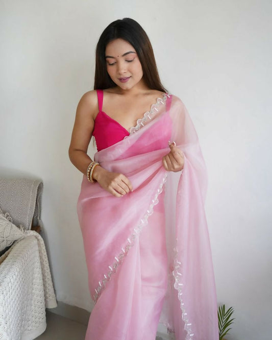 Vamsee Sheetal Peach Organza Saree - Swadesiicart