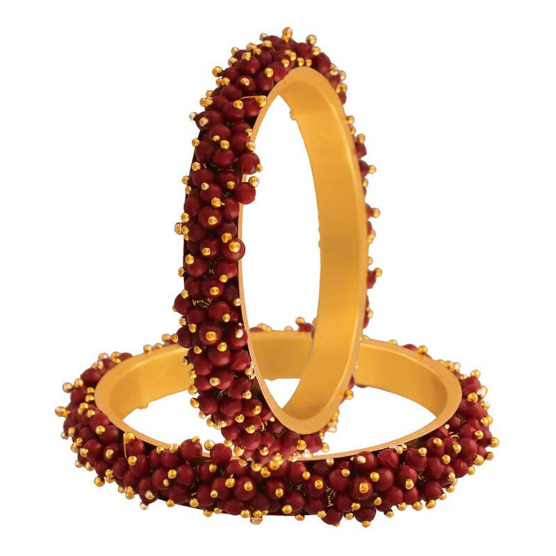 Mominos Fashion Joharkamal Gold-Polished Maroon Beads Work Bangles - Swadesiicart